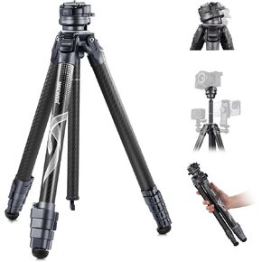 NEEWER 62" Travel Tripod Carbon Fiber with ±15° Leveling 360° Panorama Head, Detachable Center Axis, Fast Flip Buckle, Arca QR Tripod Plate Compatible with Peak Design Capture V3, Max Load 22lb, TP62