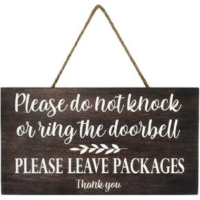 Please Do Not Ring Doorbell Sign - Rustic Solid Wood Hanging Plaque with Rope, Polite Message - Dark Wood, Protective Coating for Outdoor Use - Entry, Porch, Door Hanger - 6x11 Inch