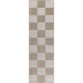8' Natural and Ivory Geometric Power Loom Washable Non Skid Runner Rug
