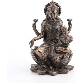 Veronese Design 3.3" Hindu God Lakshmi Sitting On Lotus Resin Figurine Bronze Finish