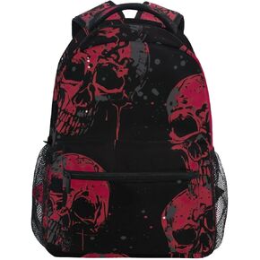 Skull Red Black Children's Backpack, Bookbag for Kids, School Bag for Teens Girls Boys with Name Tag M 20850214