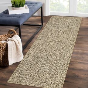 9x12 Area Rug Large Machine Washable Rug for Living Room Print Braided Accent Rug Stain Resistant Non-Slip Carpet Rug Farmhouse Solid Printed Textured Floor Cover for Home Decor, Beige