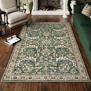 Lahome Washable Green Area Rugs Living Room 6x9, Vintage Room Rugs for Bedroom Dining Room, Non Skid Backing Floor Rugs for Living Room Department Dorm Office (Grass Green)