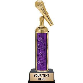 Crown Awards 10.5" Microphone Trophies, Personalized Purple Microphone Trophy with Custom Engraving Prime