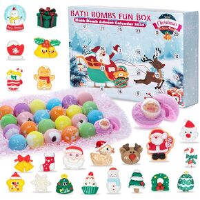 Christmas Bath Bomb Advent Calendar 2024, 24 Days of Bath Bombs with Toys inside, Christmas Vacation Gifts for Kids & Girls, Bath and Body Advent Calendar for Stress Relief Beauty and Skincare