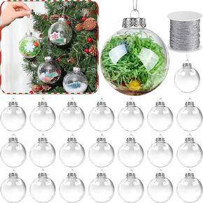 Wettarn 50 Pcs Clear Christmas Ornaments Balls Plastic Fillable Ornament for DIY Crafts Decoration Hanging Transparent Balls with Lid and Rope for Xmas Tree New Year Wedding Party Decor (3.15 Inch) in Kuwait