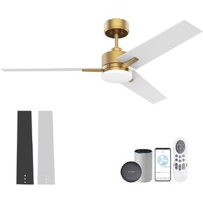 52in Smart Ceiling Fan with LED Lights Remote,Quiet DC Motor,Voice Control via Alexa Google WIFI App,Outdoor Indoor Modern Ceiling Fans,Dimmable,for Bedroom Patio Porch,Black and Walnut Brown