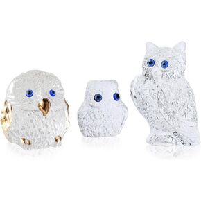 Crystal Glass Owl Figurines 3pcs Gift Set Bird Statues Hand Blown Glass Animal Sculpture Owl Decoration for Home Collectible Paperweight