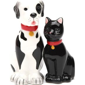 Pacific Giftware Dog and Cat Good Friends Magnetic Ceremic Salt and Pepper Shakers