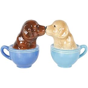 Pacific Giftware Kissing Labrador Puppies in Tea Cup Salt and Pepper Shaker Set Cute Labradors Tabletop Decoration SP Set
