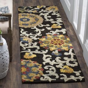 SAFAVIEH Blossom Collection 2'3" x 8' Charcoal / Multi BLM401A Handmade Premium Wool Runner Rug