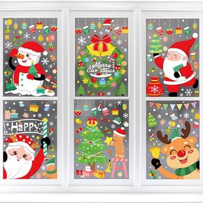 194 Pcs Christmas Window Clings, 6 Sheets Colorful Xmas Double-Sided Static Stickers for Home School Office Christmas Party, Christmas Tree Garland Reindeer for Party Decoration