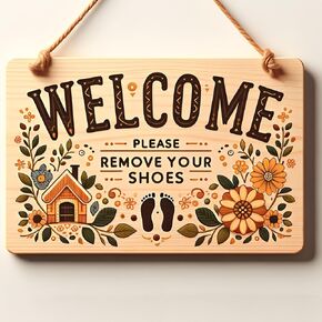 Wooden Dual-Sided Welcome Please Remove Your Shoes Sign For Front Door - House Entrance Door or Shoe Cabinet Decoration