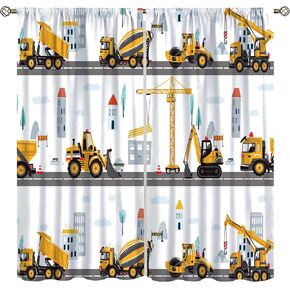 Cartoon Car Kids Curtains for Bedroom Living Room,Boys Construction Cartoon Tractor Truck for Kids Bedroom Decor Bulldozer Child Nursery Window Drapes 42x45 Inch
