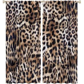 Leopard Print Curtains Nature Wildlife Vintage Cheetah Fur Spot Animal Skin Wild Animals Spots Pattern Blackout Print Rod Pocket Window Drapes for Bedroom Living Room 42x45in