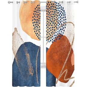 Blue Orange Red Boho Sheer Curtains 45 Inch Length 2 Panels Set for Living Room/Bedroom, Middle Century Modern Geometric Abstract Art Kitchen Curtains Grommet Semi Drapes Window Treatments 42"x45"x2