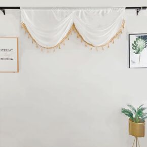 Amidoudou 1 Panel Luxury European Waterfall Sheer Valance for Living Room Bedroom, Elegant Tassels Valance (White,Width 59 Inch)