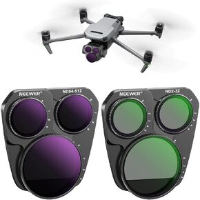NEEWER Mavic 3 Pro ND Filter Set Compatible with DJI Mavic 3 Pro/Pro Cine, 4 Pack Snap On Design ND16/ND32/ND64/PL Polarizing Neutral Density Filter with Ultra Slim Frame Multi Coated HD Optical Glass
