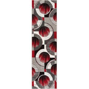 سجادة منطقة العداء منسوجة جيدًا باللون الأحمر والرمادي Yolo بتصميم هندسي تجريدي حديث مقاس 2 × 7 بوصة in Kuwait