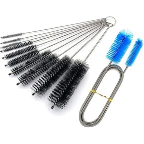 11 Pcs Long Straw Brush, Pipe Cleaners Brush,61Inch Stainless Steel Double-Ended Hose Brush 7.8Inch Nylon Long Tube Cleaning Brush for Home Kitchen Sink Plumbing in Kuwait