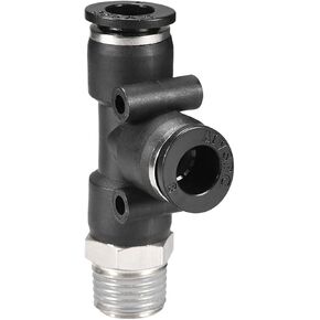 1 Pack 1/4 NPT Male Thread Push Lock Fitting - Tee Bulkhead Union, Push to Connect Fittings, Apply to Pneumatic System (8mm, Black)