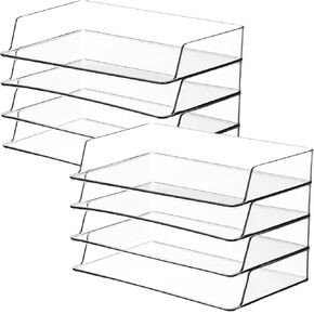 4 Pcs Stackable Plastic Paper Tray 9.37 x 5.91 x 1.57 Inch Clear Desk Organizer Stacking File Trays Rectangular Document Paper Letter Tray Desk Paper Holder for Home Office School Desktop