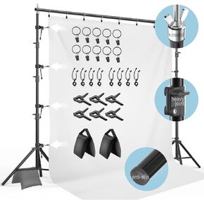 LimoStudio Large 10 x 9.6 feet Heavy Duty Backdrop Stand, Background Support System Kit with Easy Install Accessories, Ring Clip, Elastic String Clip for Photography Studio, Party, Events, AGG1395