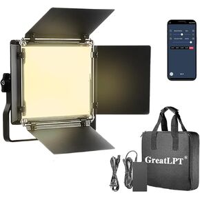 GreatLPT 2Pcs 50W 600 LED Photography Lighting with APP Control & Stand Kit, 3200K-5600K Dimmable CRI 96+ TLCI 97+ CQS 96+, 1800 Lux/1m, Bi-Color Video Light for Studio/Video Recording/Streaming/Film