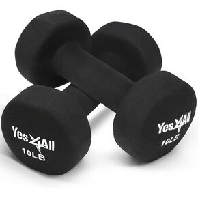 Yes4All Deluxe Neoprene Dumbbells (A Pair) – Multi Color & Weights Available (E-Black - 10 lbs (Pair))
