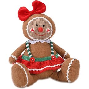 2024 Gingerbread Man Doll Decor Christmas with Red Bow, Handmade Animated Gingerbread Man Plush Ornaments for Indoor, Home and Holiday, Present for Family and Friends