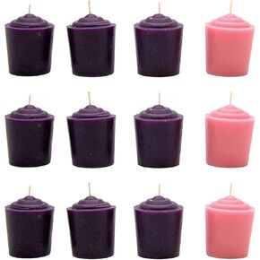 Four Piece Advent Votive Candle Set with 3 Purple and 1 Pink, Pack of 3 Sets, Christmas Wreath Accessory, 2 Inches