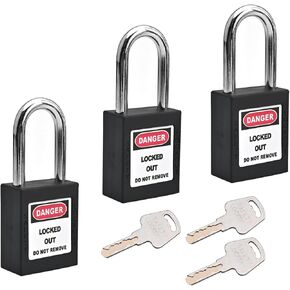 MroMax Lockout Tagout Lock, Safety Padlock Keyed Alike,Loto Security Padlock Steel Shackle Black Padlock for Lock Out Tag Out 3Pcs