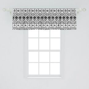 Ambesonne Tribal Window Valance Pack of 2, Black and White Hand-Drawn Tribal Sketched Mexican Aztec and Zigzags, Rod Pocket Curtain Valances for Kitchen Bedroom, 54" X 18", Black White