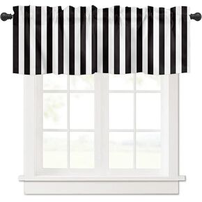 Kitchen Curtain Valance for Kitchen and Bathroom Room Darkening Rod Pocket Window Treatment Valance,Black White Stripe 1 Panel, 60 x 18 Inch