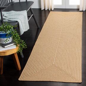 SAFAVIEH Braided Collection 2'3" x 12' Beige / Tan BRD315D Handmade Country Cottage Reversible Runner Rug