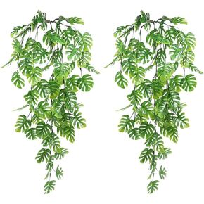 Amosfun Artificial Hanging Plants Fake Monstera Leaves Faux Vine Greenery Hanging Plants for Home Garden Office Decor 30 Inch