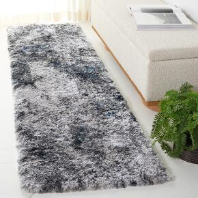 SAFAVIEH Cloud Shag Collection Runner Rug - 2'3" x 8', Grey & Blue, Modern Abstract Design, Plush 2-inch Thick, Ideal for High Traffic Areas in Living Room, Bedroom, Dining Room (CLD110F-28)