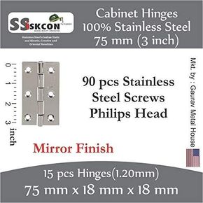 ssiskcon 3 inch Cabinet Door Hinges Heavy Duty Hinge Set of 15 Stainless Steel Hinge with Screws Mirror Polished 32 Silver Folding Soft Home Furniture Hardware - Pack of 1