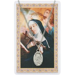 Saint Rita 7/8-inch Pewter Medal Pendant Necklace with Holy Prayer Card