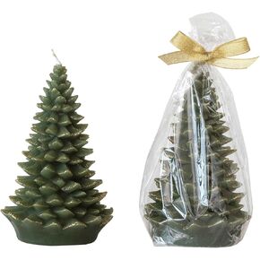 Creative Co-Op Tall Holiday Tree Shaped Candle with Gold Tips, Evergreen Color