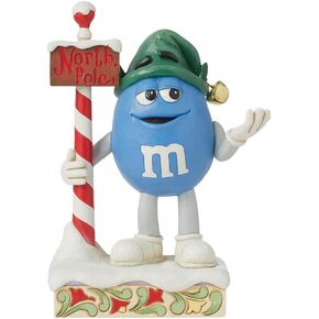 Enesco M&M's by Jim Shore M&M Blue Character Dressed as North Pole Elf Figurine- Stone Resin Hand Painted Crafted Collectible M&M Candy Figurines Christmas Home Decor Statue, 6.89 Inch