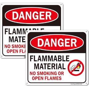 Danger Flammable Material No Smoking or Open Flames Sign,2Pack Flammable Material Sign, 10"x8.6" Rust Free Reflective Aluminum, Fade Resistant, Weather Resistant, UV Protected, Easy to Mount