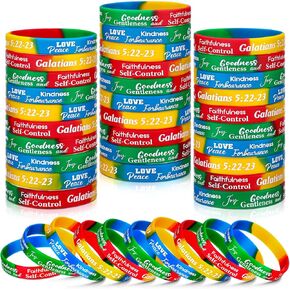 48 Pcs Inspirational Scripture Silicone Wristbands Religious Love Joy Peace Patience Wristband Set Motivational Fruit of the Spirit Galations Christian Bracelet for Men Women Teens