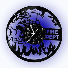 Fire Department LED Vinyl Record Wall Clock Firefighter LED Night Light Lamp 12 inch Wall Clock with 7 Colors by Remote Controller, FD001