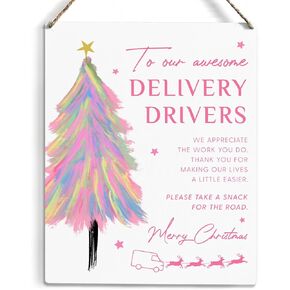 HTBIG Vintage Delivery Driver Thank You Sign, Delivery Driver Snack Station Wood Wall Hanging Sign, Front Door Outdoor Yard Package Delivery Boxes Mail Box Sign, Appreciation Sign,Wooden Tag Wall