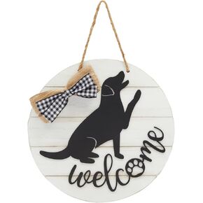 Farmlyn Creek Farmhouse Front Porch Welcome Sign with Checkered Bowtie, Black Scrip Lettering, Housewarming Gifts (12 In)