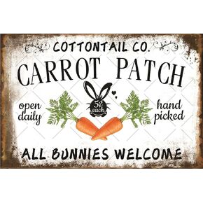 Generic Carrot Patch All Bunnies Welcome Tin Sign Rabbit Easter Day Wall Art Plaque Carrot Wall Decor Carrot Metal tin sign 8x12 Inch