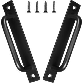 2 Pack 5.9" Black Barn Door Handles Aluminum Alloy Sliding Gate Handle Pull, 128mm/ 5" Hole Center Closet Shed Door Handle with Plate, Closet Door Pulls with Plate for Kitchen Cabinet Bathroom Closet