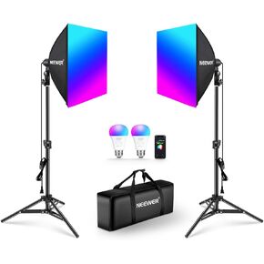 مجموعة إضاءة NEEWER RGB Softbox مع التحكم في التطبيق و9 أوضاع تأثير، 2 حزمة 26 وات لمبات LED معتمدة من FCC/IC/UL CRI93+ TLCI98+، مقابس بورسلين E26، صناديق سوفت بوكس ​​24 بوصة، لإضاءة التصوير الفوتوغرافي في الاستوديو، NK800 in Kuwait