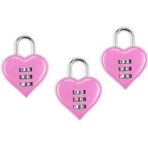 3Pcs Pink Combination Lock, Heart Shape 3 Digital Password Padlock, Mini Outdoor Combo Gate Lock for School Gym Locker, Fence Gate, Toolbox, Employee Hasp Locker Combination Padlocks
